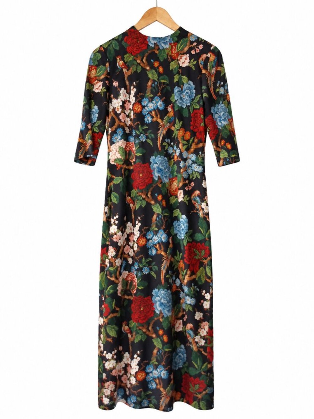 Alice + Olivia Delora Black Floral Bird Mock Neck Fitted Midi Dress 10